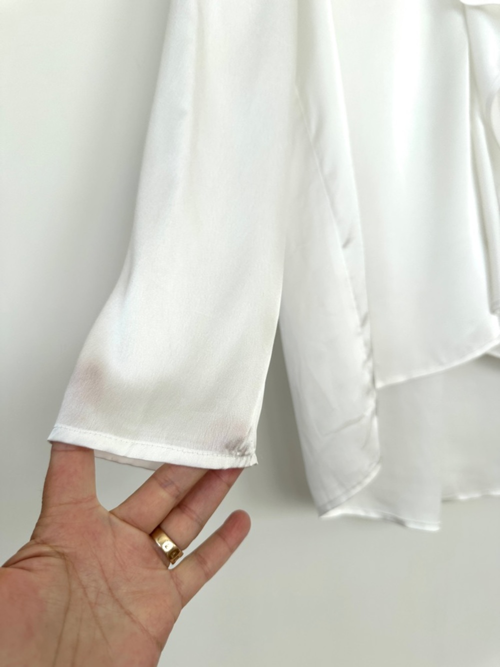 Tahari V-Neck Ruffle Detail Long Sleeve Blouse, White Satin - Picture 7 of 12